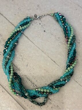 Premier Designs Multi-Strand Teal & Aqua Beaded Necklace